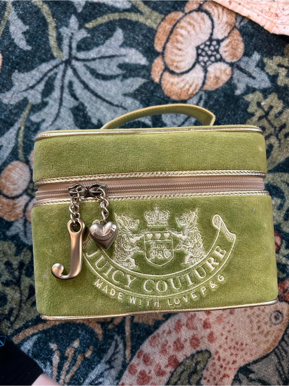 Y2K vintage Juicy Couture Green Velor Cosmetic Makeup Case with Scottie Dog